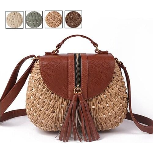2021 Ladies Woven Knitting Messenger Crossbody Bags New Summer Bohemian Women Tassel Straw Beach Shoulder Bags женская сумка