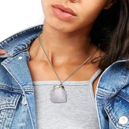 Women Jewelry Stone Necklace Pendant Link Chain Vintage Gold Natural Irregular Druzy Quartz Geometric Pink Handmade Choker Boho