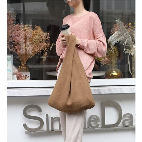 Winter INS Leisure Fashion Woven Vest Knitted Shopping Bag Women Crochet Large Capacity Wool Travel Handbag