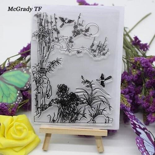 Tree Flower Birds Clear Stamp Scrapbook DIY Photo Cards Rubber Seal Stamp Pattern Decorating Stamps Stamps for Card Making