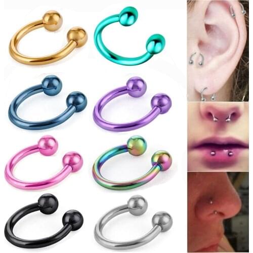2 pcs Steel Nose Rings Septum Daith Ear Pircing Ring Body Jewelry Horseshoe Screw Tragus Earrings Eyebrow Lip Piercing Jewelry