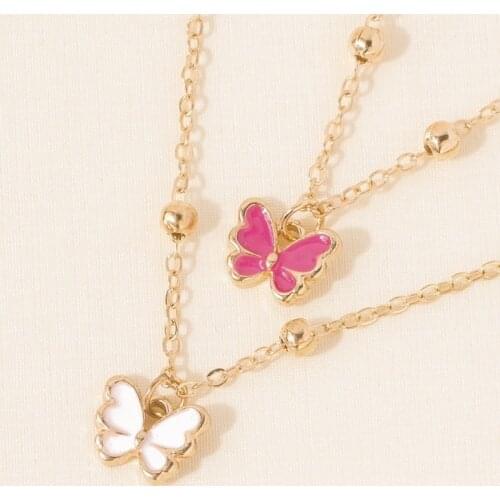 2020 Jewelry Independent Double-layer Painting Oil Butterfly Necklace Simple and Versatile Fashion Jewelry Factory Direct Sales