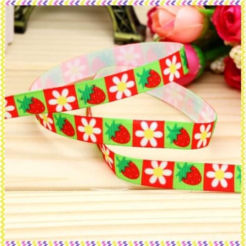 3/8'' Free shipping strawberry printed grosgrain ribbon hairbow headwear party decoration diy wholesale OEM 9mm P4329