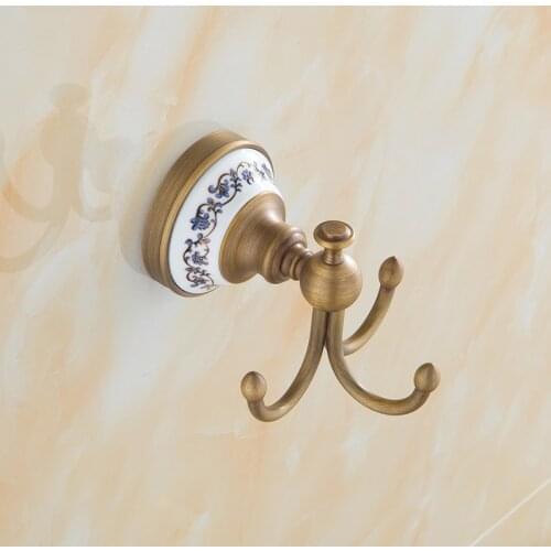 3 Robe hooks bathroom ceramic hooks wall hanger, Brass antique kitchen towel hooks, Copper bedroom door wall hooks for clothes