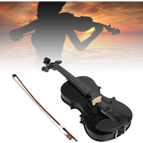 4/4 Full Size Black Acoustic Violin Fiddle with Case & Bow & Rosin for Violin Beginner