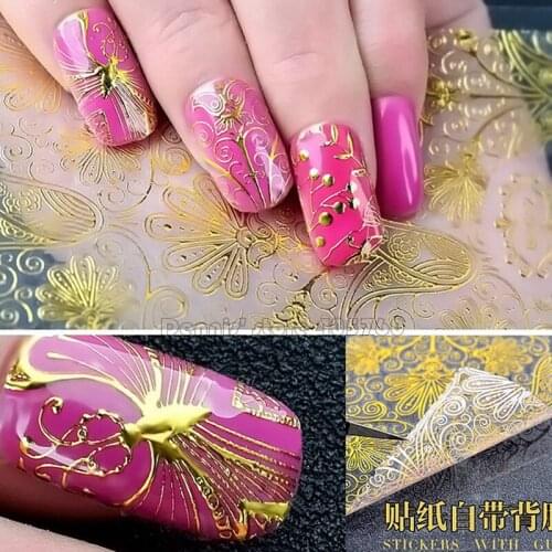 8 Models/Lot Vivid Gold Lace Mattelic Floral Pattern Adhesive Nail Art Stickers Decorations Makeup DIY Tips BP49-56
