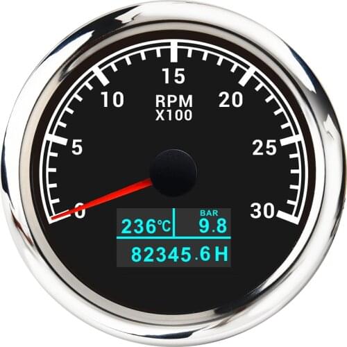 85MM rpm Tachometer OLED 3 In 1 Car Tach Meter With Water Temp Oil Pressure Gauge Engine Total hours For Boat Marine Motorcycle