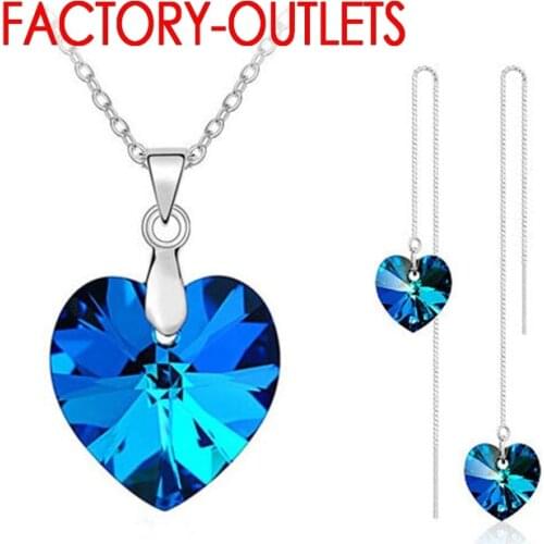 925 Sterling Silver Fashion Jewelry Pendant Necklaces Earrings Set Heart Design Female Party Engagement Wholesale