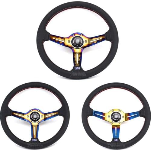 Car universal 14 inch pinhole leather golden roasted blue steering wheel competitive drift cool quick release steering wheel