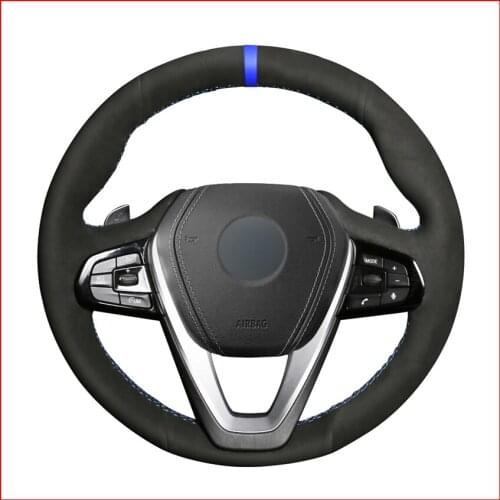 Black Suede Blue Marker Car Steering Wheel Cover for BMW G30 530i 540i 520d 530e 2016-2018 G32 GT 630i 630d 2017-2018 G01X3 2018