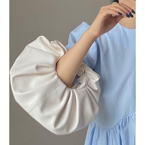 Folds Design Soft Pouch Round Leather Shoulder Bags For Women 2020 Elegant Handbags Female Travel Totes Lady Fashion Hand Bag