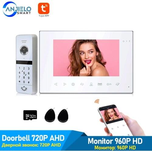 Anjielosmart Tuya Smart Wifi 7 inch Video Intercom System Smart Video Door Phone Full 960p Screen Support Password Unlock
