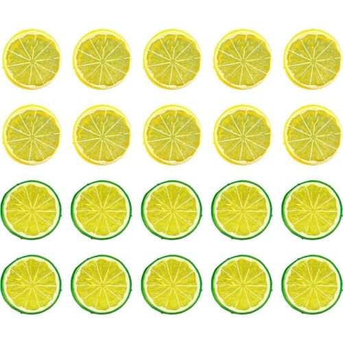 20Pcs 2in Artificial Lemon Slices,Simulation Decorative Fake Fruit Wedding Ornament Festival Decor Photography Props