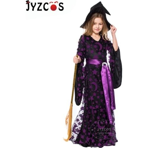 JYZCOS Kids Witch Costume Baby Girls Halloween Party Costumes Purple Witch Fancy Dress Carnival Cosplay Costume