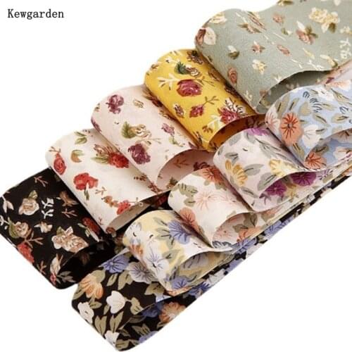 Kewgarden Printed Flower Ribbon 1.5" 1" 10mm 16mm 25mm 38mm DIY Make Hairbow Accessories Handmade Carfts Gift Packing 10 Yards