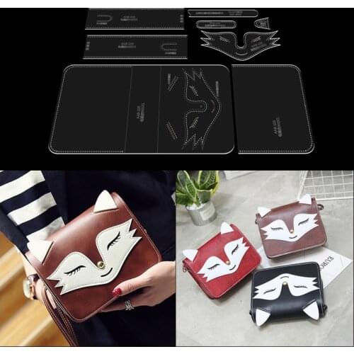 Diy handmade leather cartoon small fox shoulder messenger bag acrylic template square package version drawing design