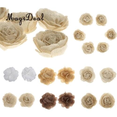 MagiDeal 6pcs/Lot Vintage Hessian Burlap Rose Flowers Wedding Party Decoration DIY Craft Gift Packing
