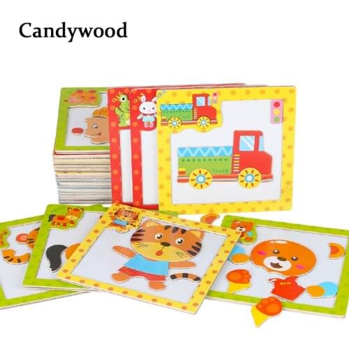 Children 3D Magnetic Puzzle Jigsaw Wooden Toys Cartoon Animals Traffic Puzzles Tangram Kids Educational Toy for Children