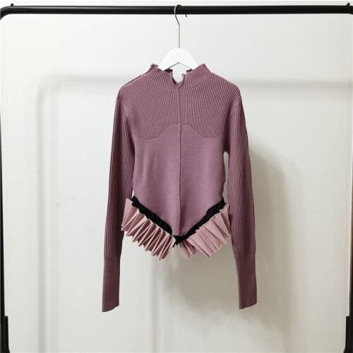 Japanese Sweet Knit Pullovers Sweaters Korean O Neck Long Sleeve Ruffles Patchwork Sweater Autumn New Vintage Cute Sueter Mujer