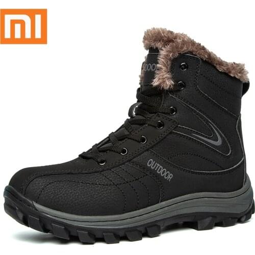 Xiaomi Mens Winter Snow Boots High-top Leather Shoes Non-slip Warmth Thick Cotton Shoes Plus Velvet Russian Style Wool Boots