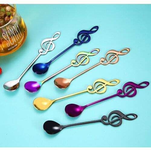 Lingeafey 6 Pcs Stainless Steel Tea Spoons Set Metal Music Coffee Spoon Colorful Ice Cream Candy Teaspoon Rose Gold Spoon