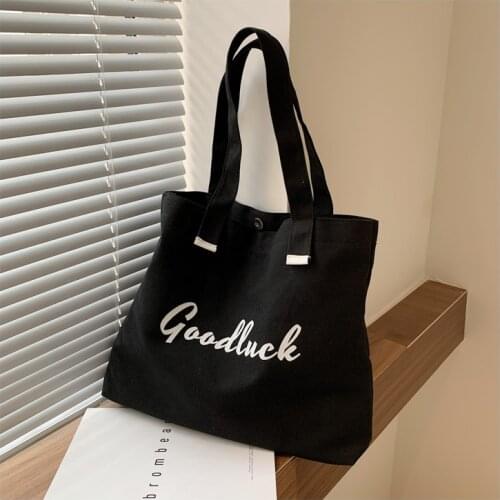 New Style Canvas Casual Letter Shoulder Bag Portable Diagonal Female Bag Simple Student Class Bag Large-capacity Shopping Bag