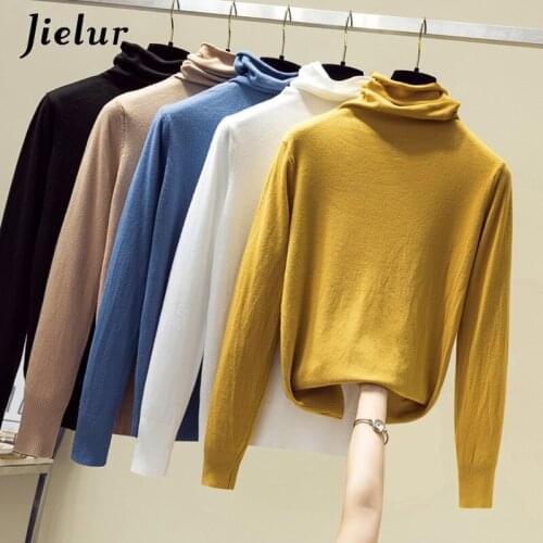Jielur Autumn Winter Turtleneck Pullovers Slim-fit Sweater Solid Color Femme Korean Knitted Chic Slim Long Sleeve Pullover