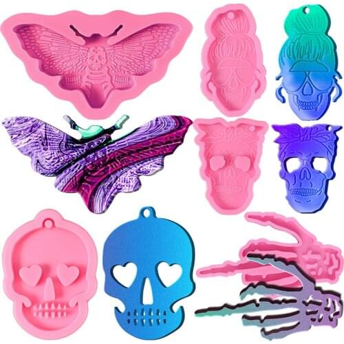 DIY Crystal Epoxy Silicone Molds Butterfly Demon Ghost Claw Skeleton Pattern Mold for Keychains Bags Halloween Decor Resin Art