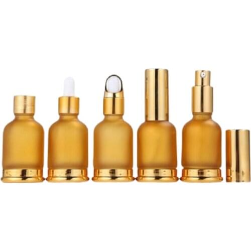 Empty 30ML Perfume Mist Spray Bottle with Base Matte Gold Essential Oil Glass Dropper Bottle Cosmetic Lotion Pump Bottle 10pcs
