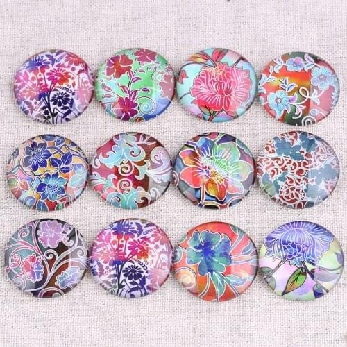 Onwear Mix color flower photo round glass cabochon 25mm 20mm 18mm 14mm 12mm diy flatback handmade jewelry components for earring