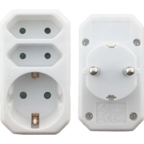 EU 3 Outlet Power Convert Plug Wall Socket 16A 250V 1 to 3way Power Strip Outlet Triple German Standard Adapter Plug 3500w