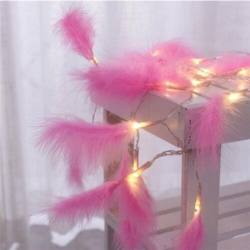 Pink Girl Heart Romantic Feather Lamp String Creative Bedroom Decoration Lamp Romantic Wedding Party Christmas Decoration YK19