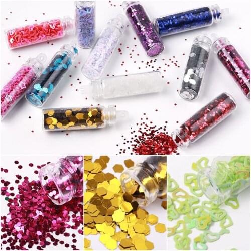 12 Color Glass Bottle Nail Art Jewelry Glitter Sequin Hexagonal Slice Caviar Manicure Decoration Set