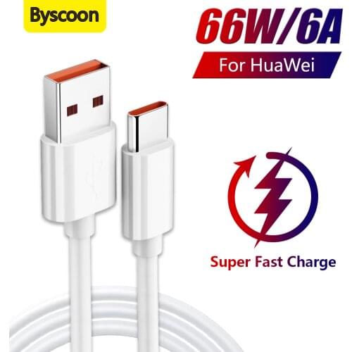 Byscoon 66W 6A Super Charge USB Type C Cable For Huawei Mate 40 Pro Quick Charge Cable For Huawei Mate P30 P40 Pro Honor 30 Pro