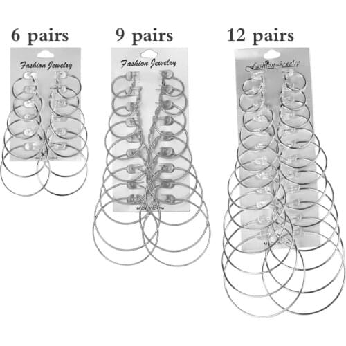 6/9/12 Pairs/set Vintage Ear Cilp Brincos Dangle Ring Large Big Circle Earrings Set For Women Jewelry Steampunk Hoop Earrings