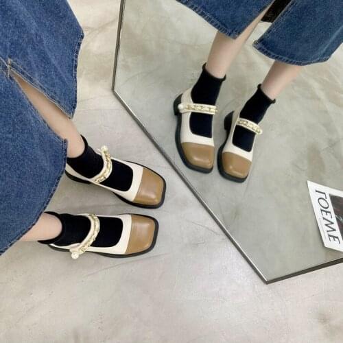 YSHUNIJ Baotou Xiaoxiangfeng Fashion Womens Shoes Fall 2021 New Retro Round Toe Pearl Flats Women Shoes