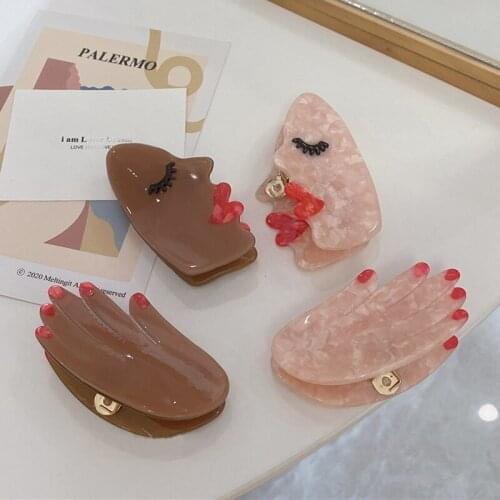 SRCOI Creative Funny Hand Face Shape Acrylic Hair Claw Clips Women Ins Exaggerated Large Geometric Big Hairpins Hair Accessories