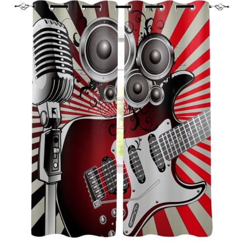 Guitar Microphone Notes Horn Retro Modern Blackout Curtains for Living Room Decoration Curtain Bedroom Kids Curtain Drapes