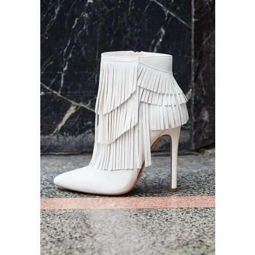 Martin boots women frosted leather tassel high heel short boots fine heel fashion pointed womens boots women shoes