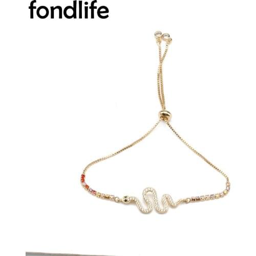 AAA Cubic Zirconia Crystal Black CZ Eye Snake Charm Bracelet Women Girl Gold-plated Copper Chain Beads Red Cord Jewelry Present