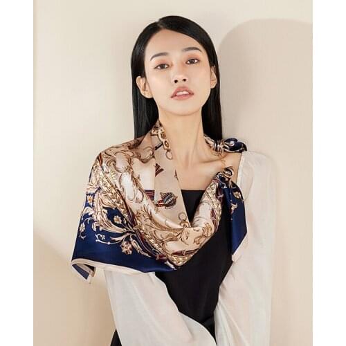 Hangzhou Silk Square Scarf Women Bandana Headscarf Print Autumn Bufanda Pure Silk Shawl Retro Foulard Femme Neckerchief 88x88cm