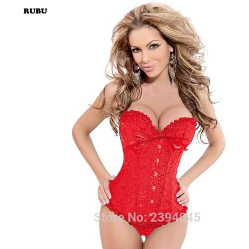 Sexy Corset Women Bone Black Lace Bustier Corset+G string Set Lingerie Free Shipping 9 Corsets Cincher Plus Size Corselet