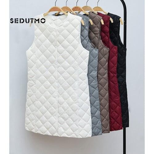 SEDUTMO Winter Plus Size 3XL Women Down Vest Long Ultra Light Duck Down Coat Autumn Puffer Jacket Waistcoat Slim Parkas ED614