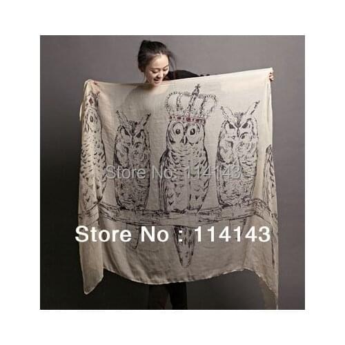10pieces/lot Cream Fashion Womens Big Owl Crown Scarf 180cm*80cm, Free Shipping