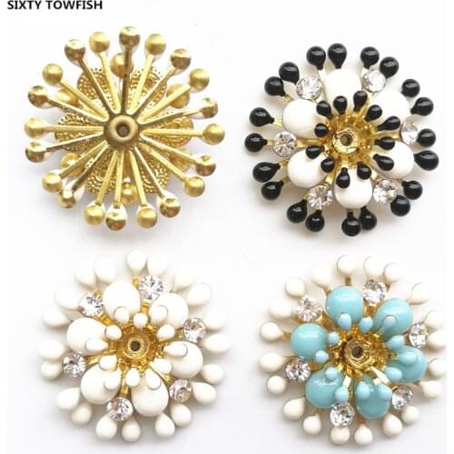 50 Pieces/lot 24mm New Black/White/Blue Copper Filigree Rhinestone Flower Slice Charms Base Setting Hair Jewelry DIY Components