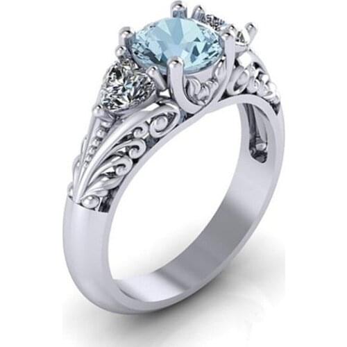 2018 Flowers Both Sides AAA Clear White Cubic Zircon Heart Design Sky Blue CZ Female Women Wedding Rings Jewelry