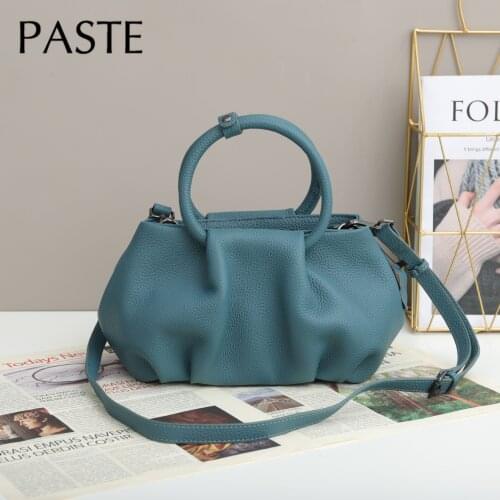 2021 New Design Blue Circle Top-handle Handbag 100% Genuine Leather Women Shoulder Bag 29cm High Quality Classic Tote Pink #6699