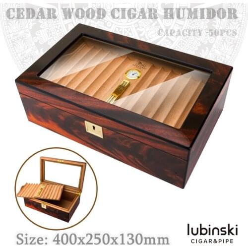 400x250x130mm Cedar Wood Cigar Humidor Quality Cigarette Storage Box Moisturizing Portable Cigar Case Capacity 50 Portable Case