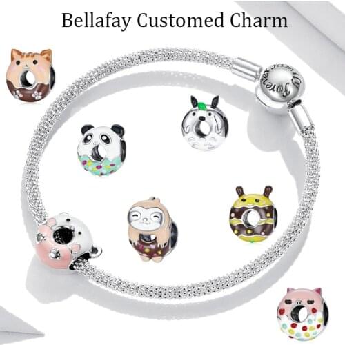 Bellafay Customed Cat Beads Bear Real 925 Sterling Silver Charm Panda Bee Piggy Donuts Fits Original Bracelets Bangle Child Gift
