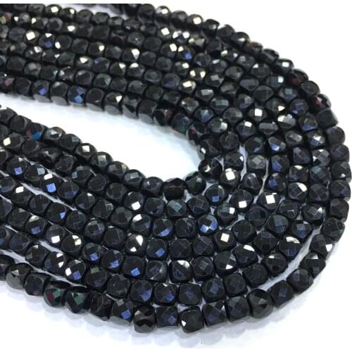Factory Price Natural Faceted Black Spinel Nugget Square Beads Healing Stone Jewelry Gems Making DIY Bracelet & Necklace 4-5mm
